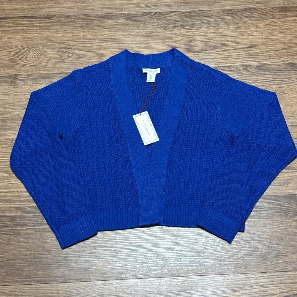Laura Ashley Royal Blue Cropped Knit Cardigan NWT Chic Luxe Layer